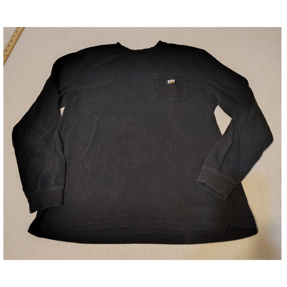 CAT‎ Caterpillar Long Sleeve Pocket T Shirt Black Mens Workwear Size Medium